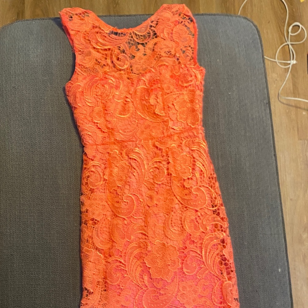 Daisy Vibrant Orange Lace Mini Dress